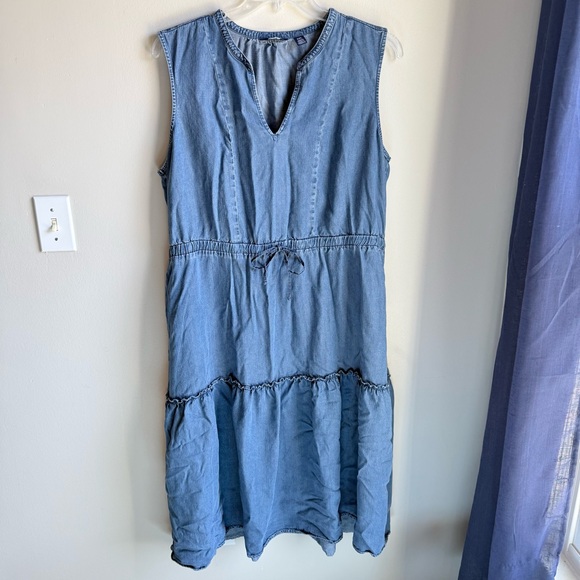 Lands' End Denim Tencel Tiered Bottom Dress Women's Size XXL Blue Sleeveless - Picture 1 of 6